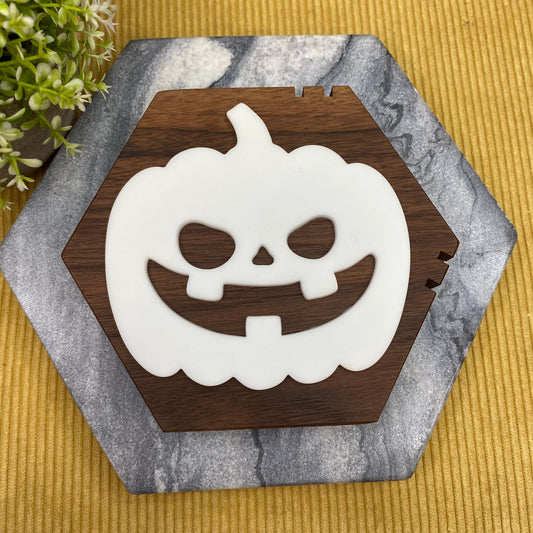 Coaster - Silicone - Glow In The Dark White Pumpkin Halloween