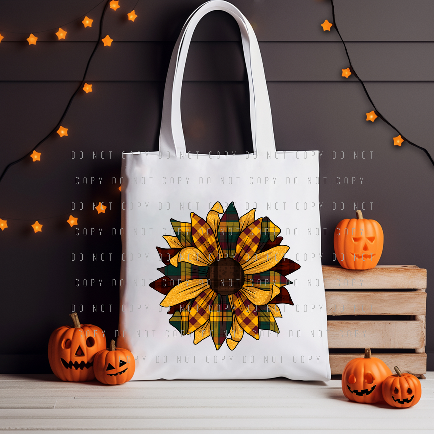 Tote Bag - Halloween - Plaid Sunflower