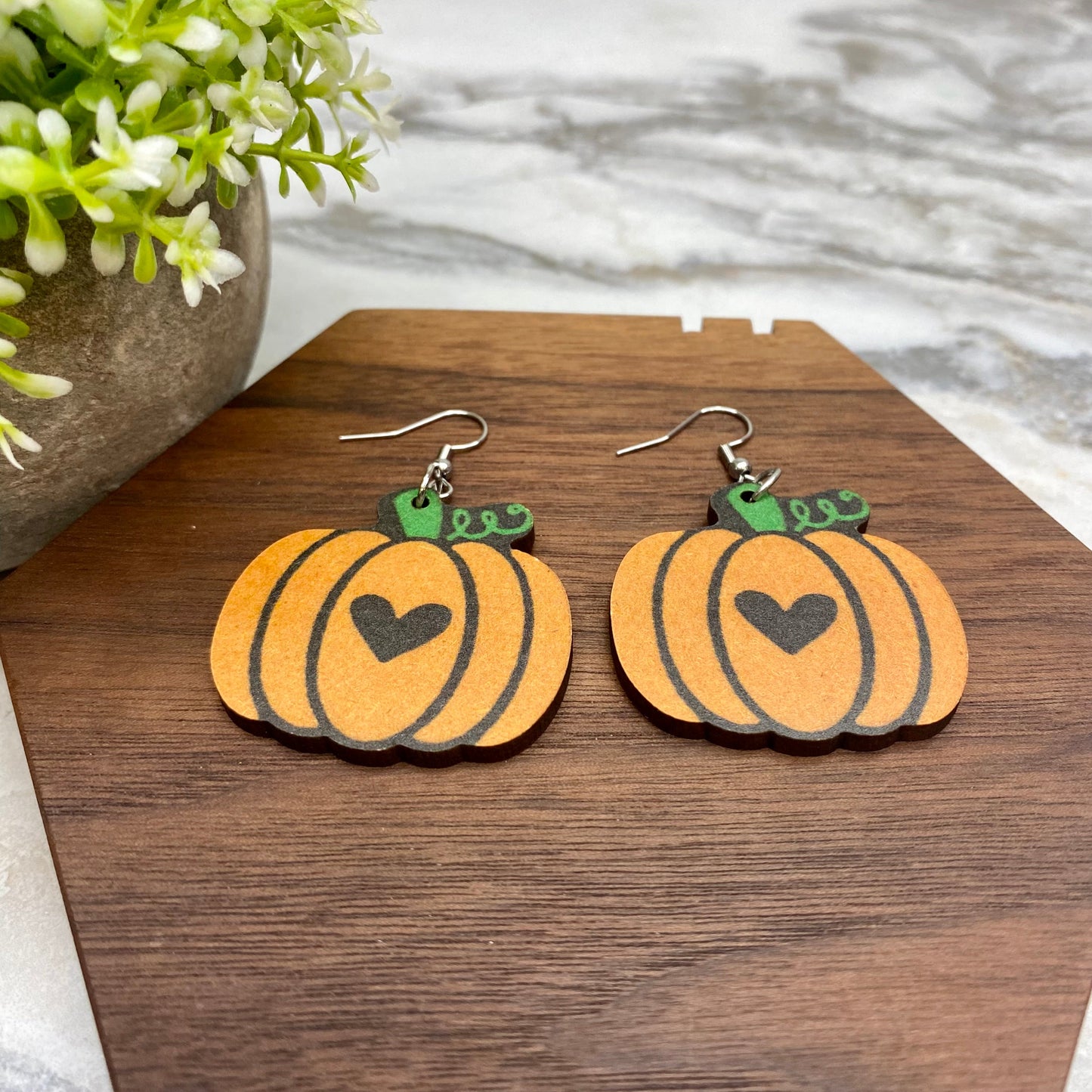 Wooden Dangle Earrings - Fall - #6