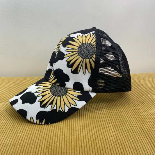 Hat - Ponytail - Cow Sunflower