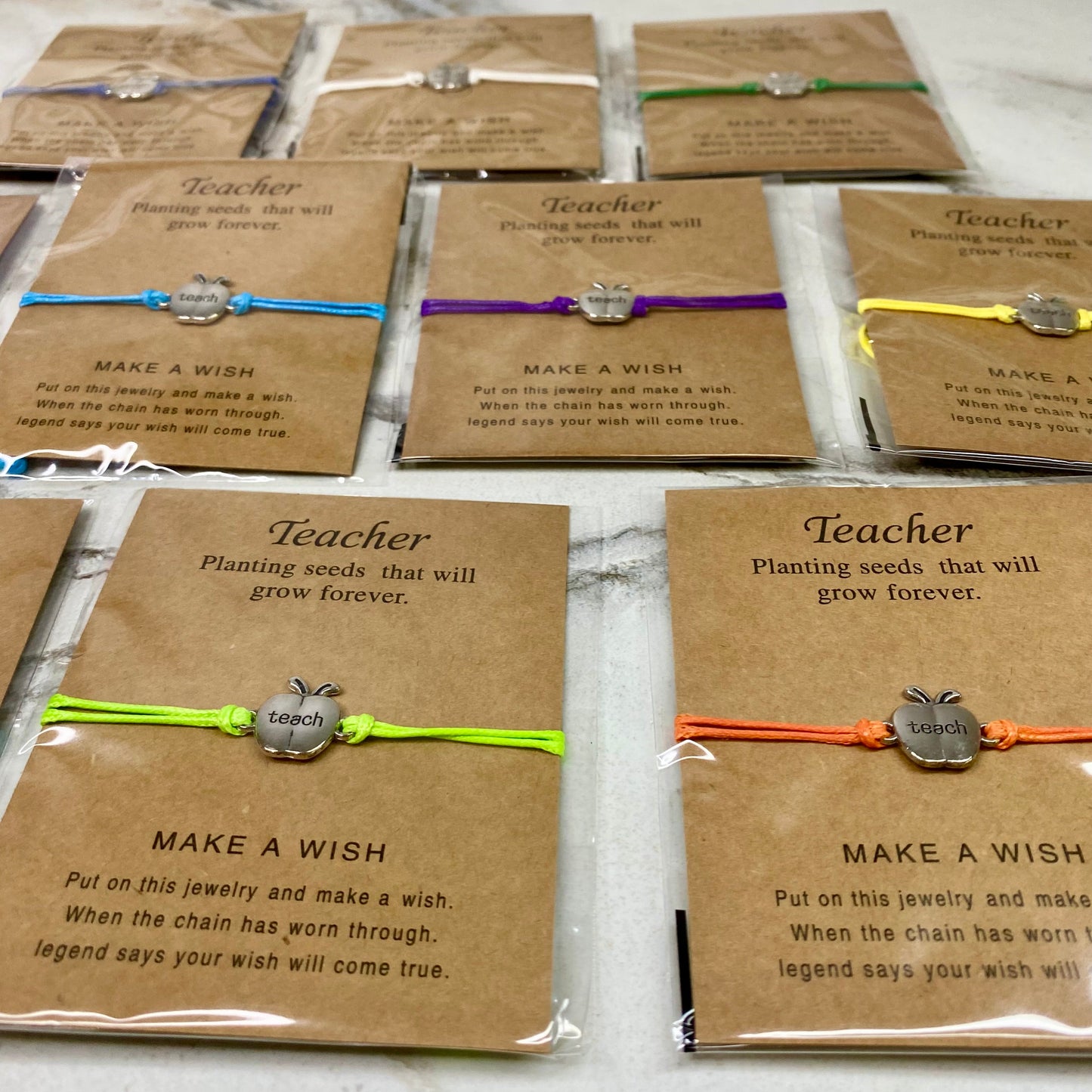Bracelet - Make A Wish - Teacher Colorful String Silver Apple