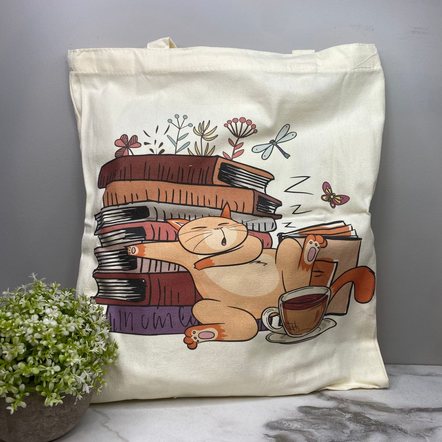 Tote Bag - Sleepy Cats & Books - #8