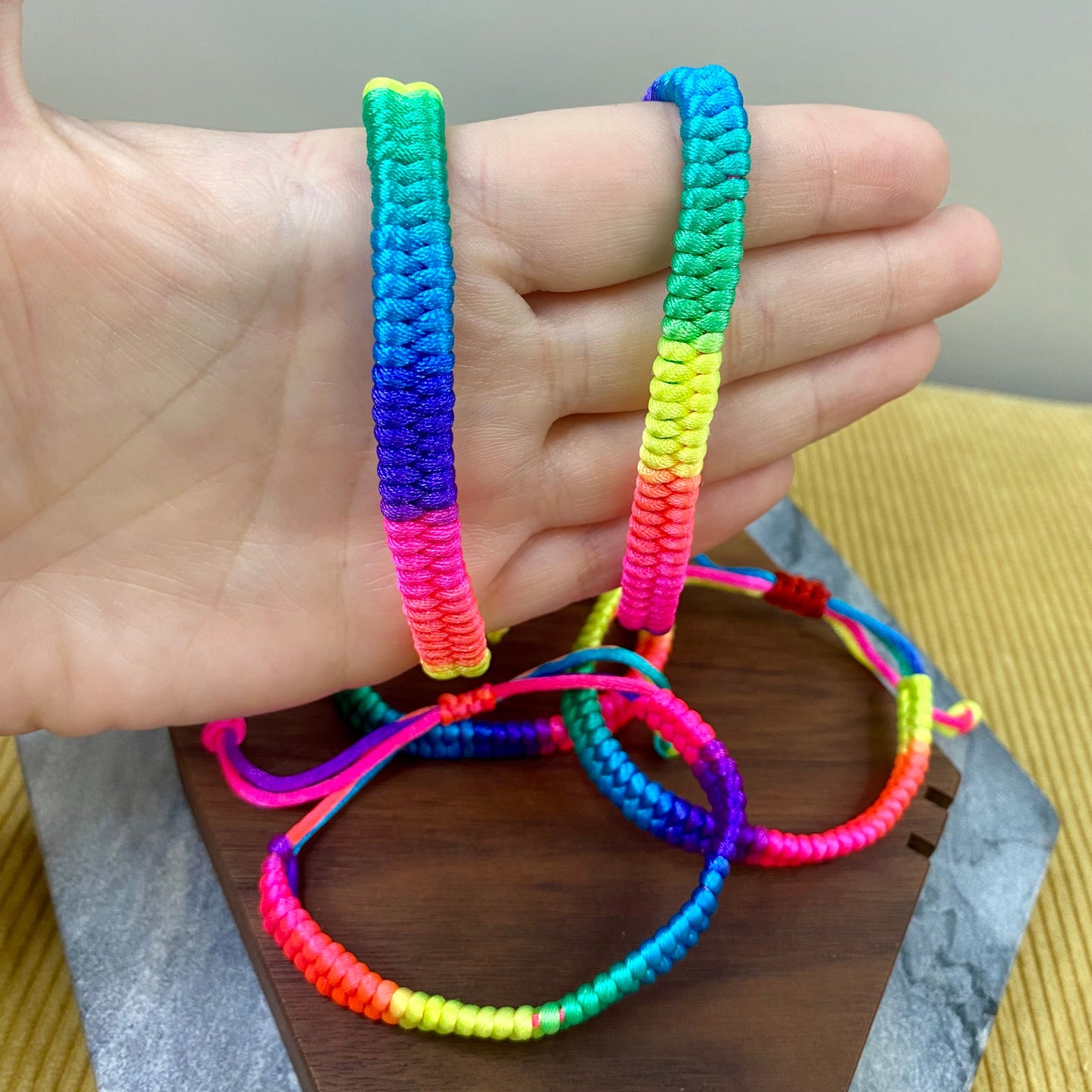 Bracelet - Adjustable String - Braided Solid Rainbow