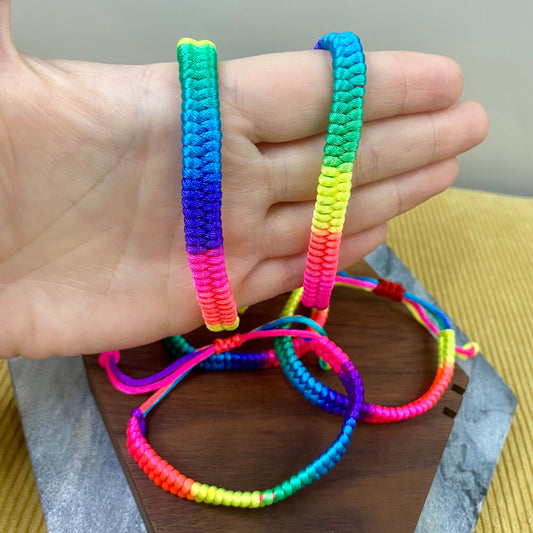 Bracelet - Adjustable String - Braided Solid Rainbow