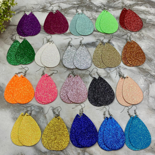 Faux Leather Earrings - Solid Glitter