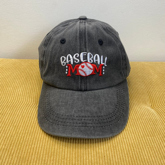 Hat - Baseball Mom - Grey with Red Letters
