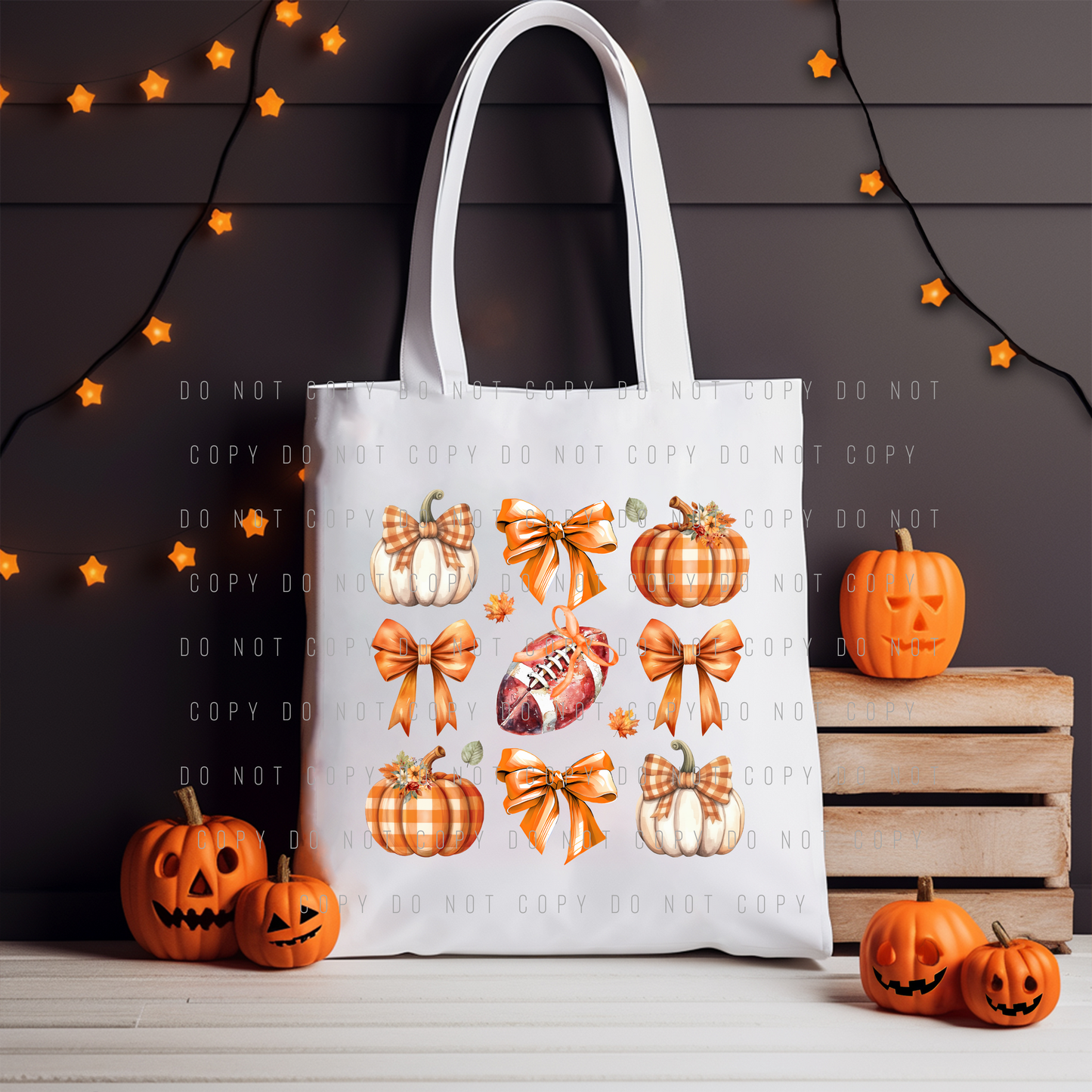 Tote Bag - Halloween - Football Bow Pumpkin