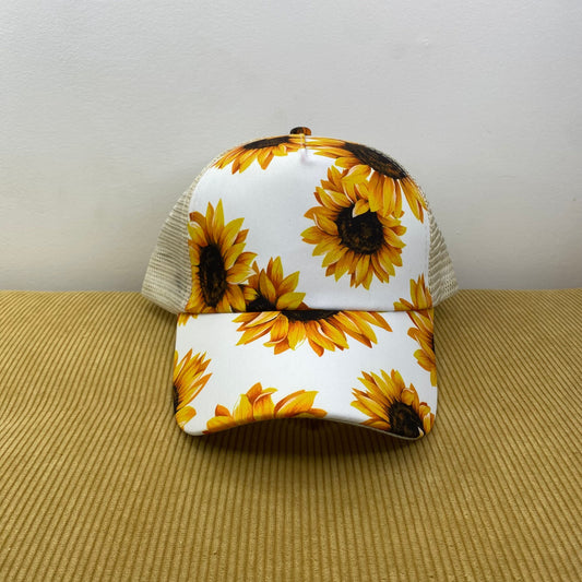 Hat - Ponytail - White Sunflower