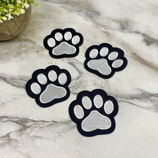 Embroidered Patches - Black & White Paw