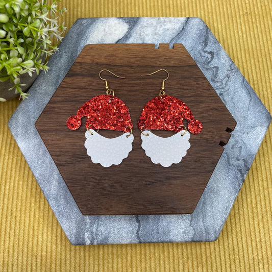 Faux Leather Earrings - Christmas - Santa Hat Beard