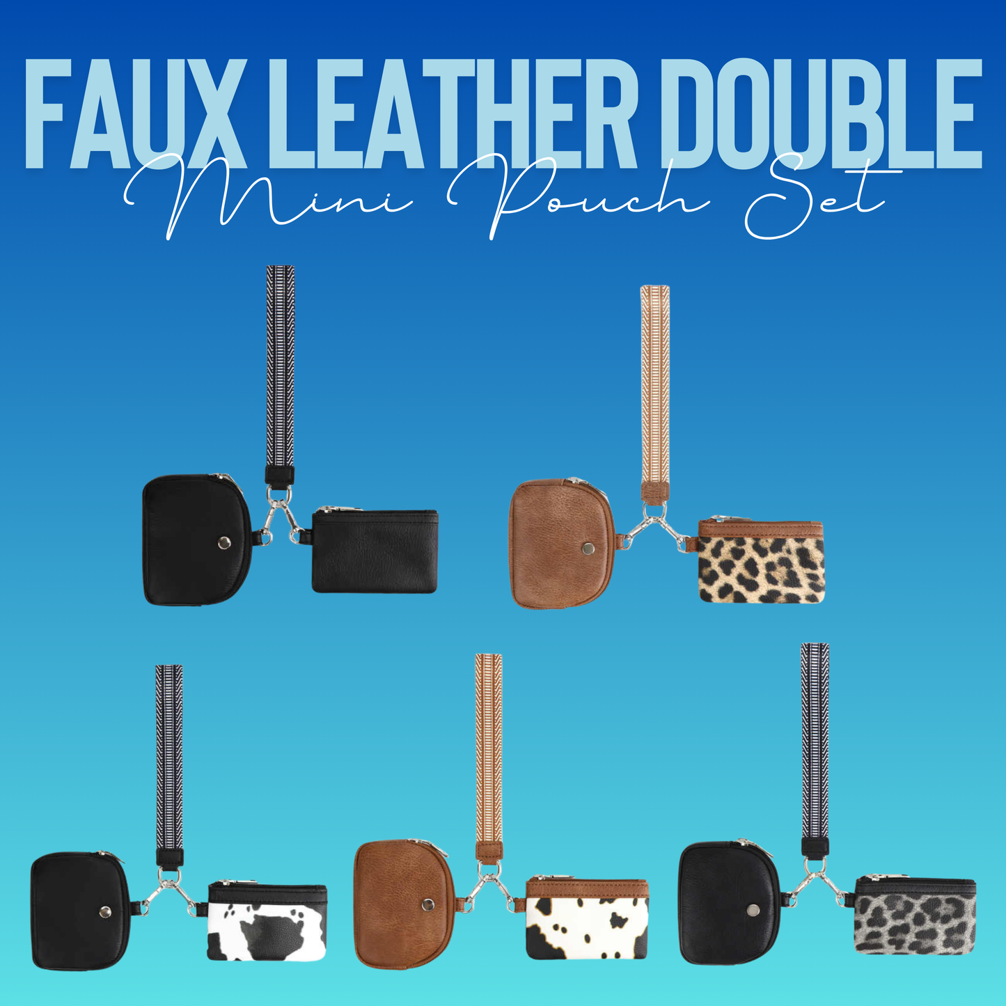 Faux Leather Wristlet + Double Mini Pouch Set - PREORDER