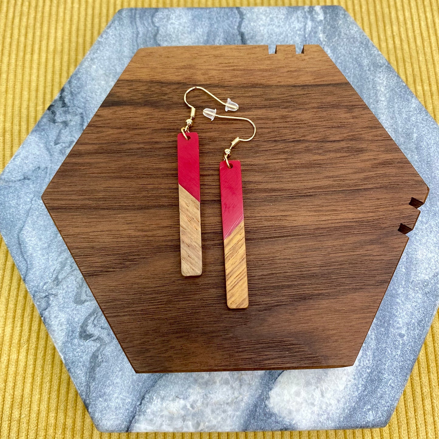 Dangle Earring - Wood & Acrylic - Rectangle