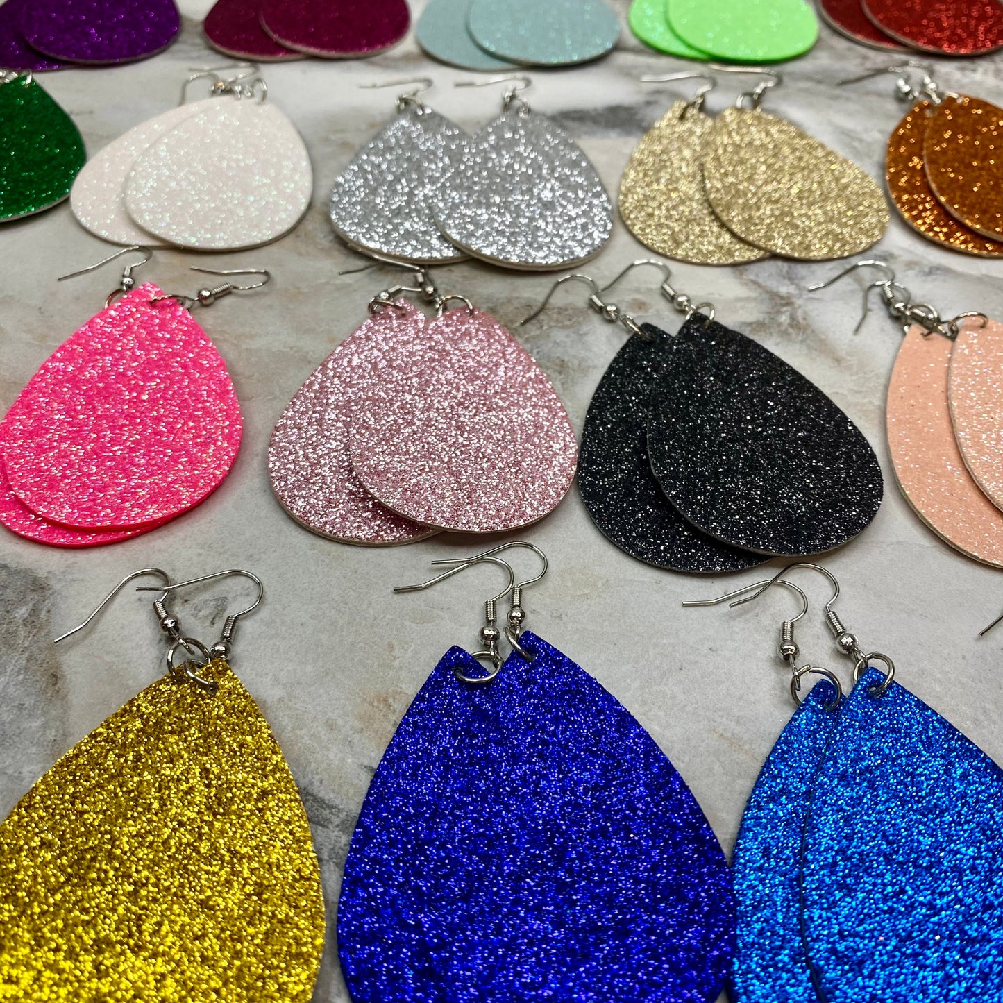 Faux Leather Earrings - Solid Glitter