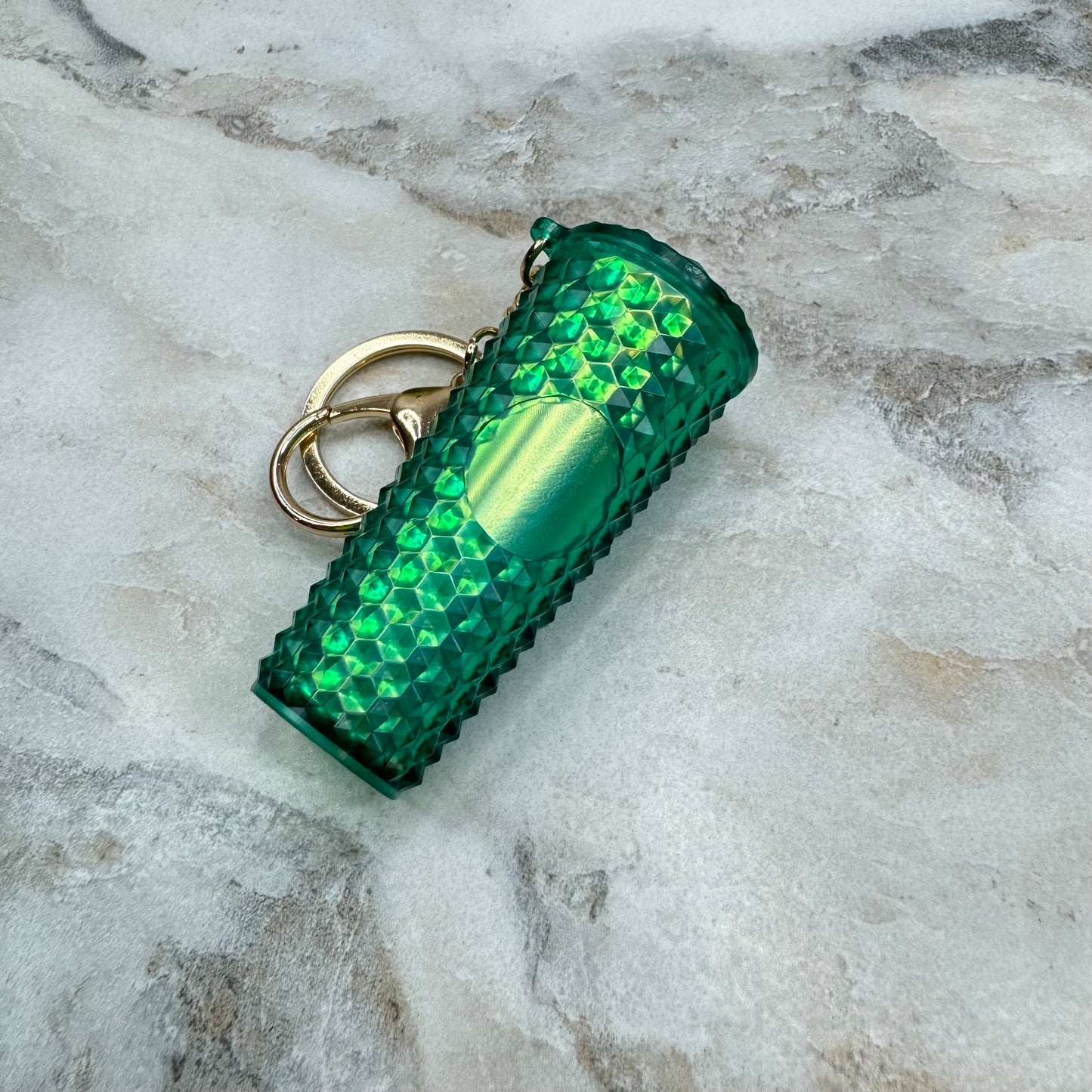 Keychain - Studded Tumbler - Green Holographic