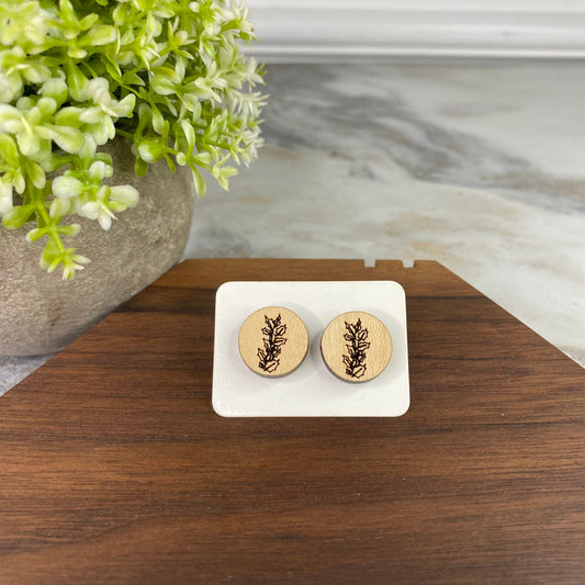 Wooden Stud Earrings - Plant Round