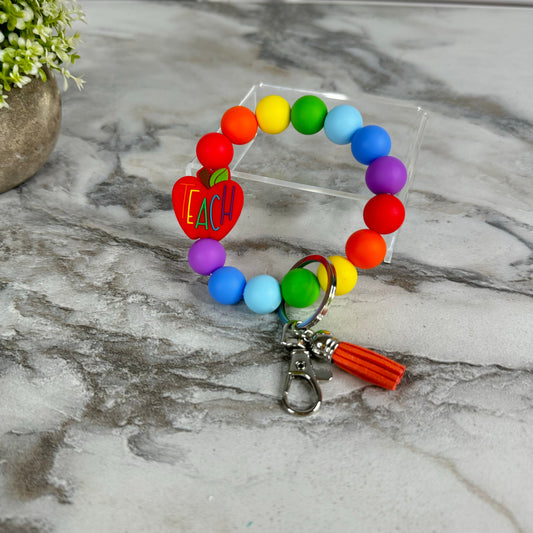 Silicone Bracelet Keychain - Teach, Rainbow