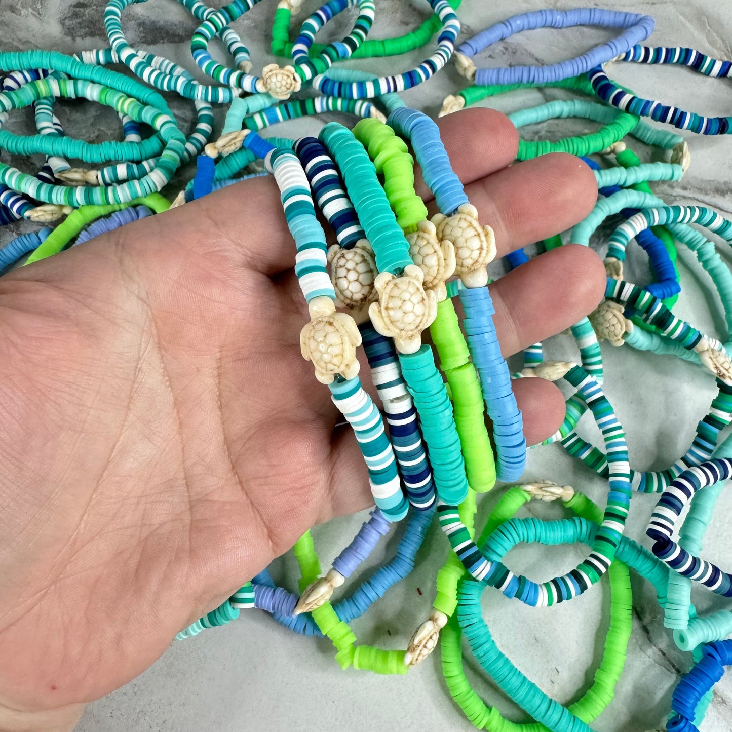 Bracelet - Clay + Stone - Green & Blue Ivory Turtle