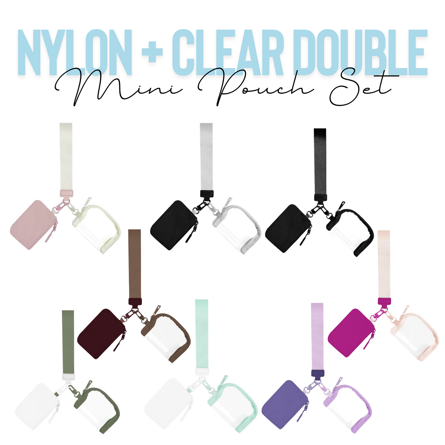 Nylon + Clear Wristlet Double Mini Pouch Set - PREORDER