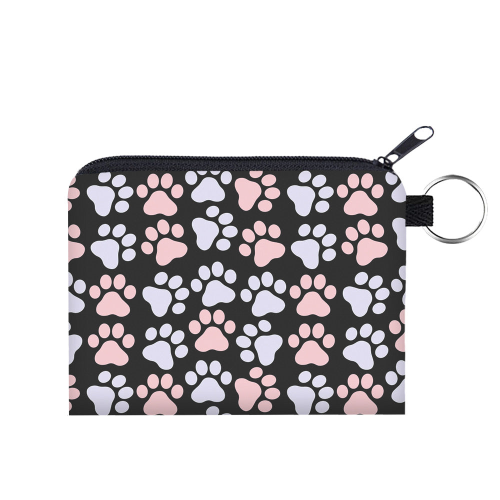 Mini Pouch - Coral And Light Blue Paws