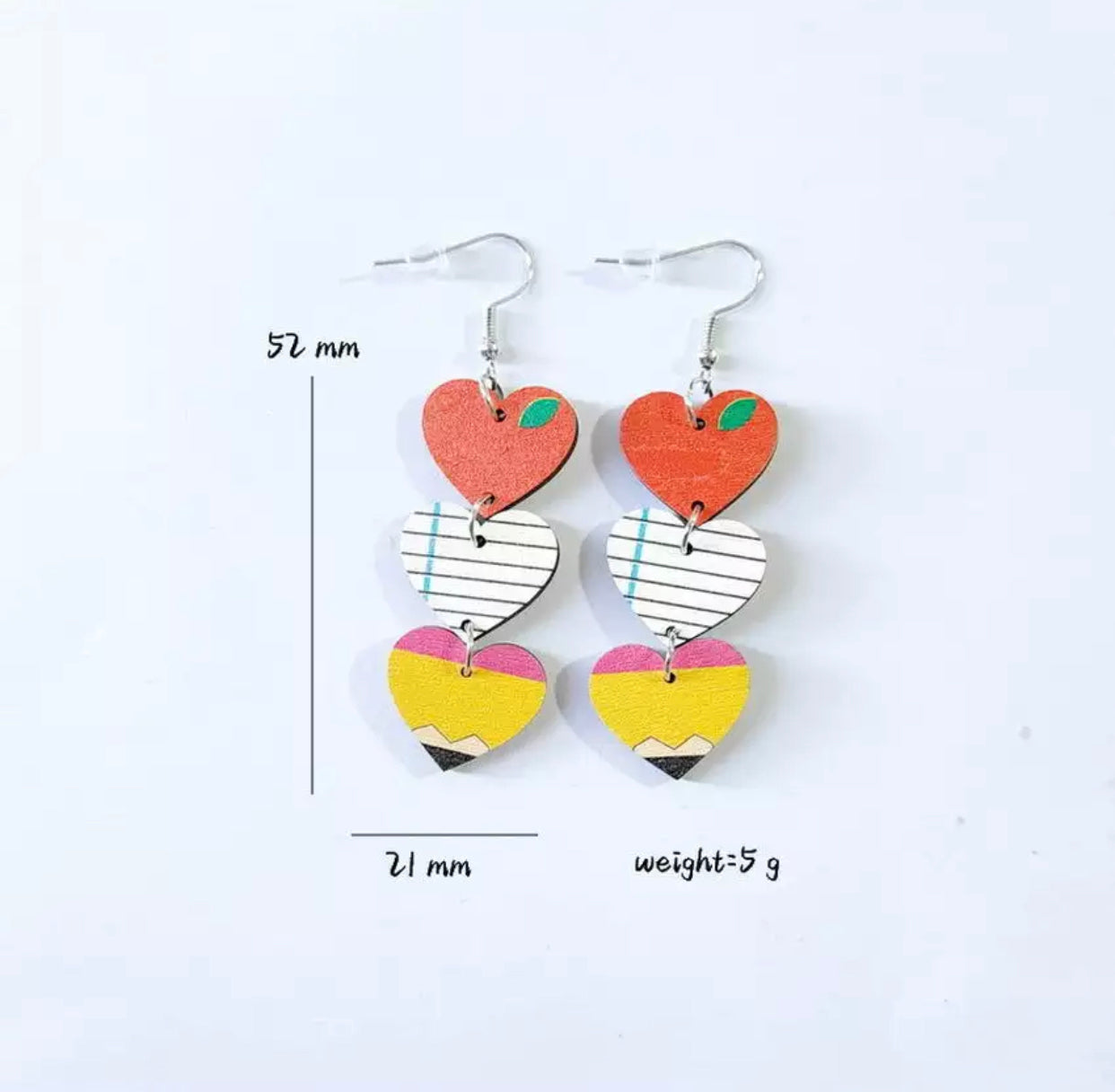 Wooden Cutout - Teacher Heart Dangle Earrings