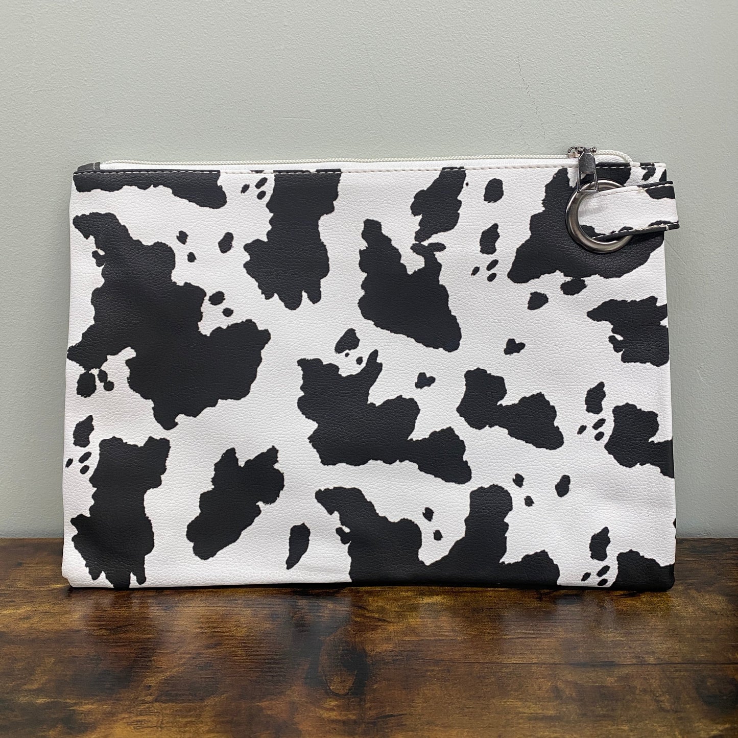 Clutch - Oversized Faux Leather with Wrist Loop - Black Cow